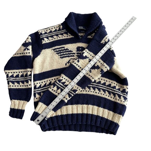 Polo by Ralph Lauren VTG 90s Handknit Wool Thunderbird Cowichan Style Sweater XL - Picture 8 of 10